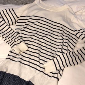 Navy blue & white striped sweater with detail